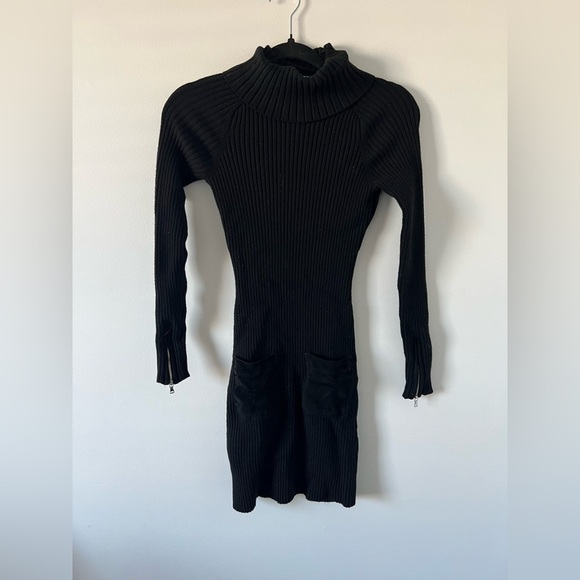 Milly x REVOLVE Slim Rib Suede Pocket Turtleneck Mini Dress in Black Small - Picture 3 of 9